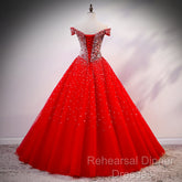 Red Sparkle Tulle Sweetheart Party Dress, Shiny Sweet 16 Dresses